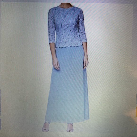 Alex Evenings 3/4 Sleeve Sequined-Lace Bodice Gown Sky BlueSz 10 New with  Tags